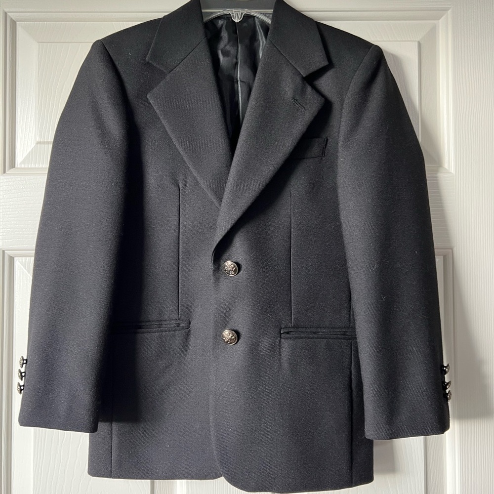 Boys navy blazer and grey trousers